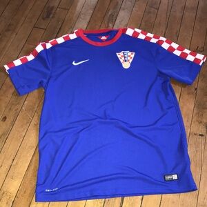 Croatia National Jersey Tee Nike Dri-Fit Athletic Top - Blue with Red Accents